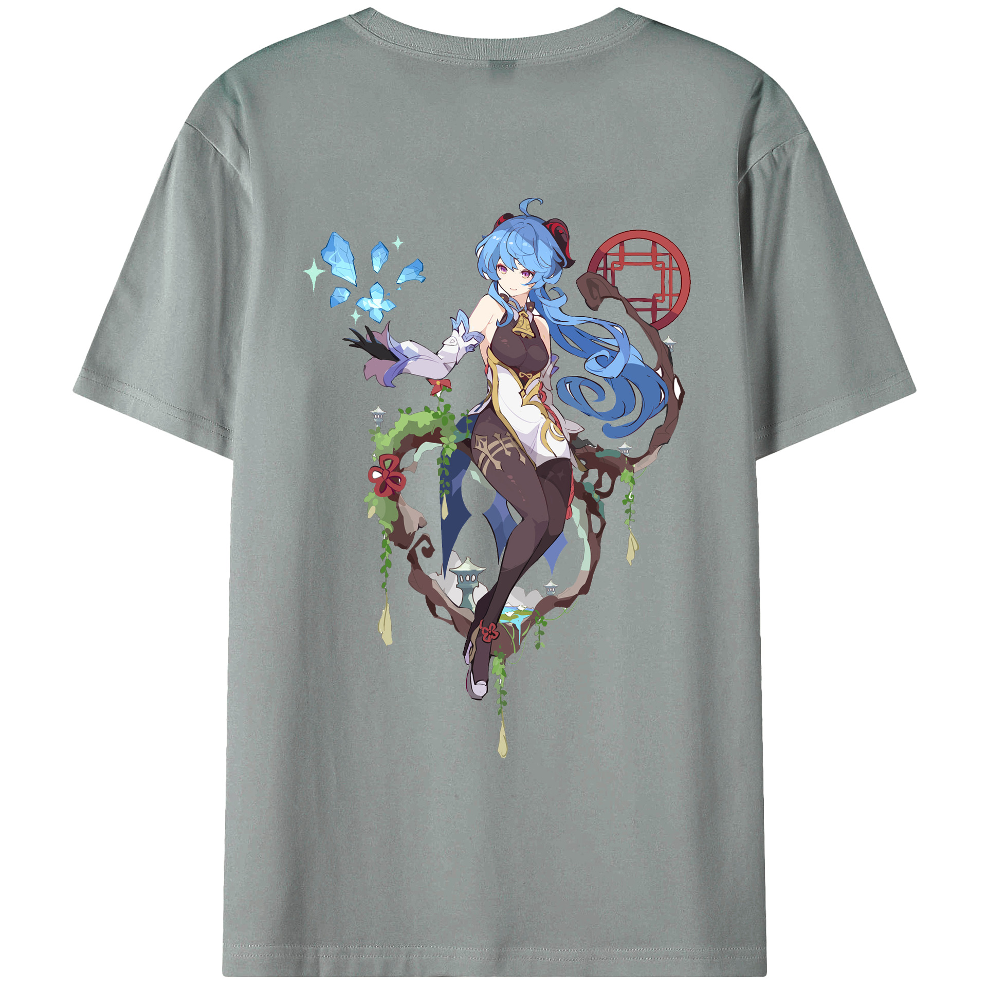 げんし神 甘雨 かんう genshin Ganyu 綿100％ メンズ半袖Tシャツ（バックプリント） 通気性